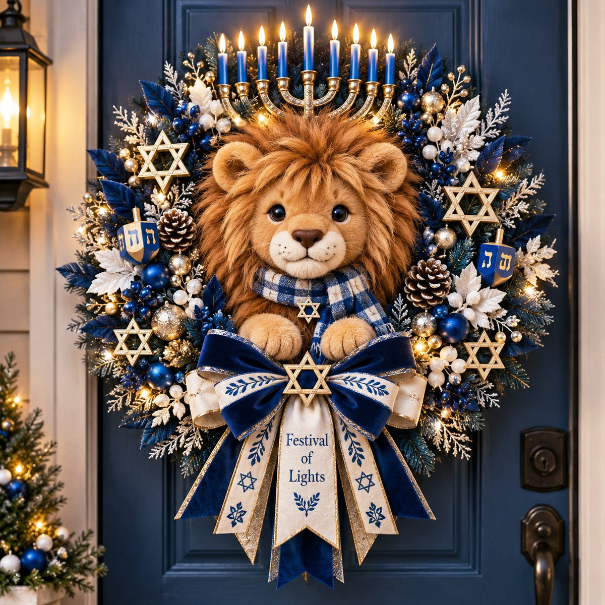 Lion of Judah Hanukkah Lighted Wreath - A Warm & Meaningful Welcome for the Festival of Lights