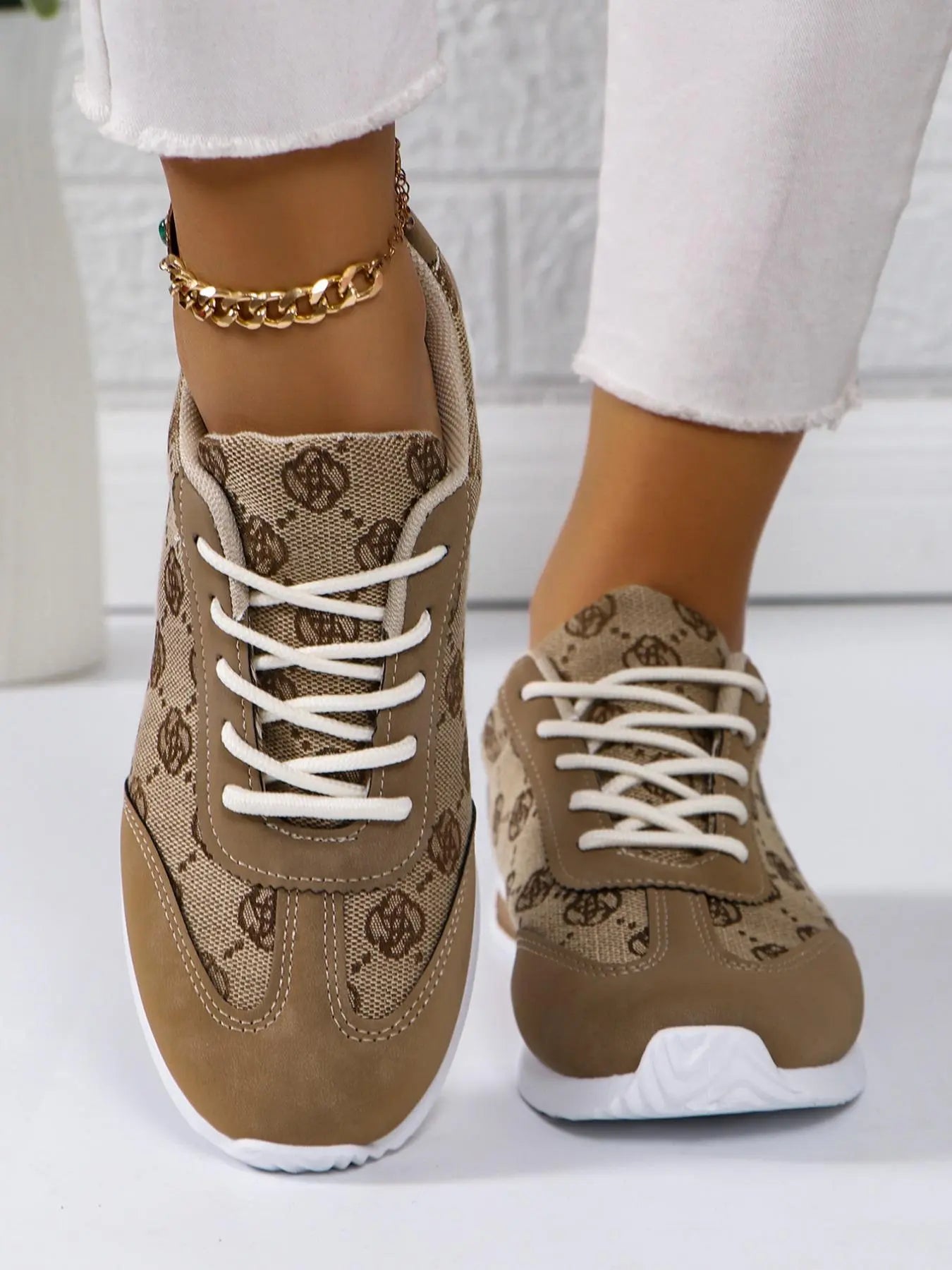 Women's Sport Floral Trainers – Lace-Up, Breathable