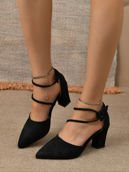 Women's Velvet Wedge Sandals – Pointed Toe, Chunky Sole, High Heel