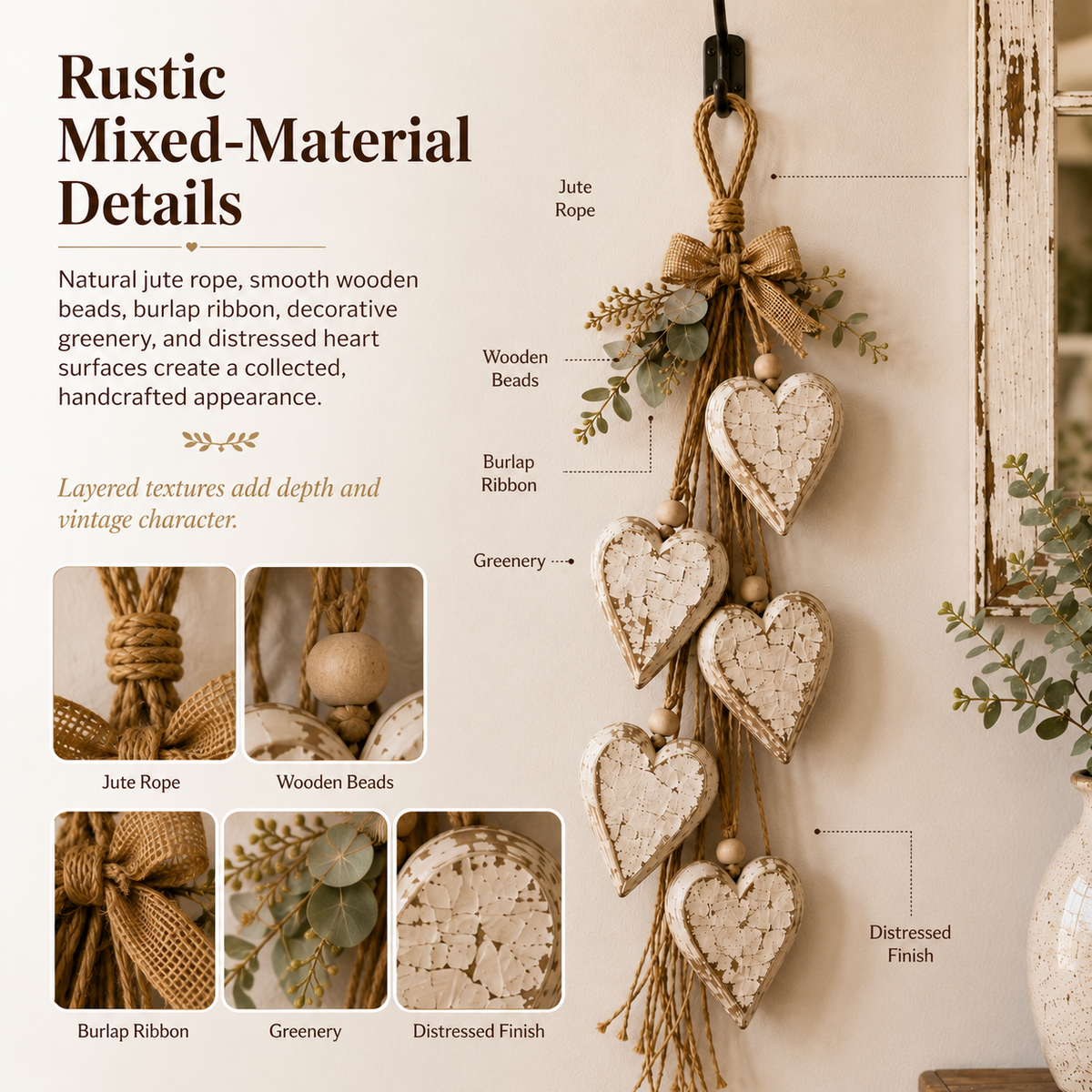LED Hanging Heart Wall Decor – Warm Glowing Rustic Home Accent