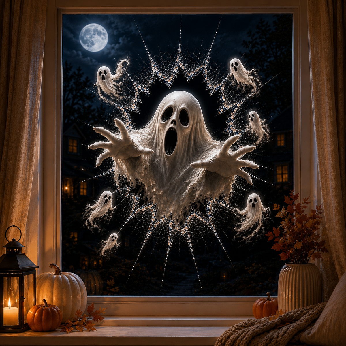 2026 Halloween Window Decals – 3D Crack Glass Spooky Decorations for a Haunted Halloween Scene