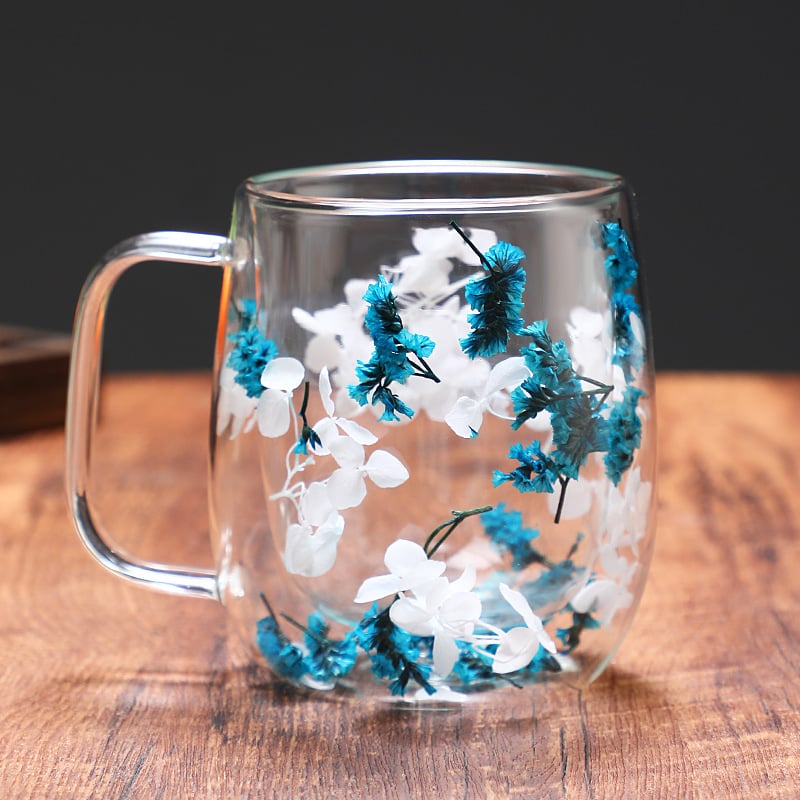 Transparent Double Glass Flower Tea Cup 350 ml