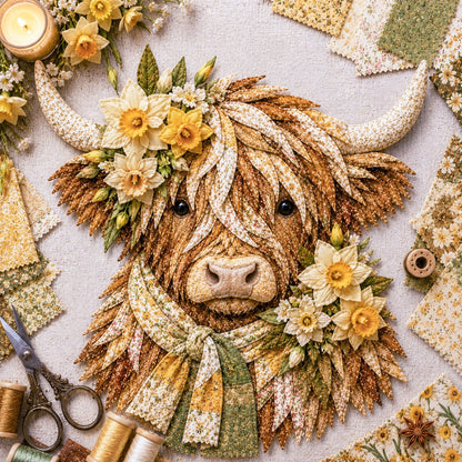 Birth Flower Highland Cow 3D Layered Fabric Art DIY Kit (Beginner-friendly) Buy 2 Free Shipping