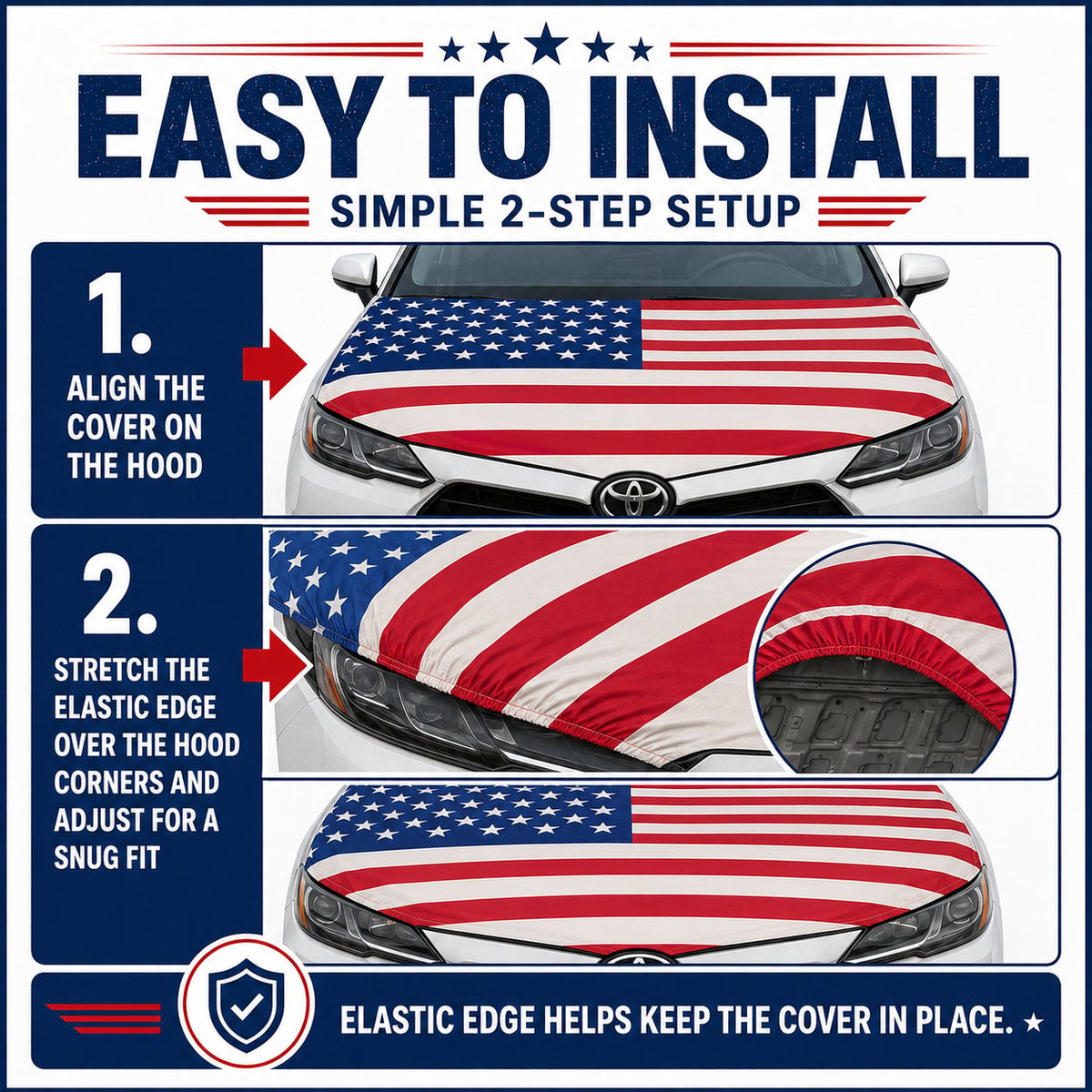 Universal American Hood Flag Cover - Fits Most Cars, SUVs & Pickups