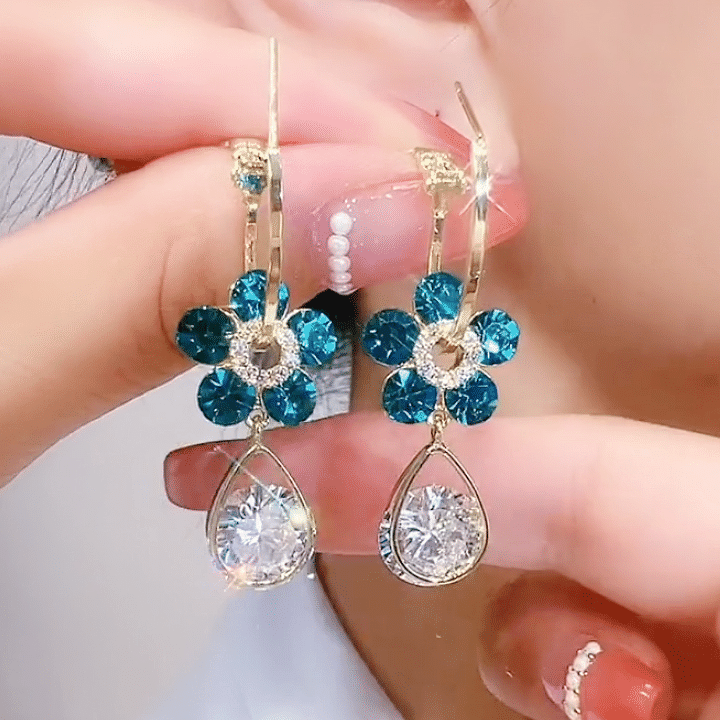 Floral Crystal Drop Earrings