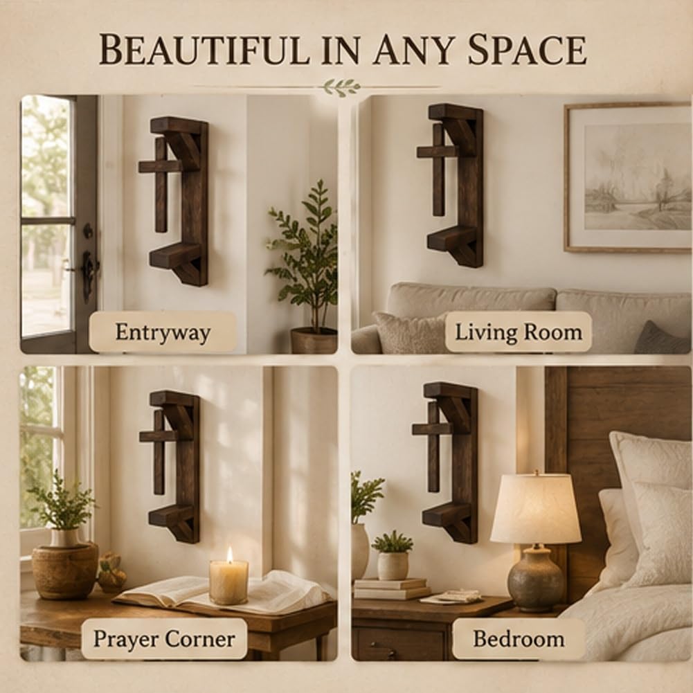 Limited-Time 49% OFF | Rustic Cross Wall Shelf Wooden Floating Shelf for Faith-Inspired Decor