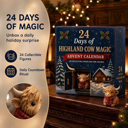 24-Day Highland Cow Advent Calendar - Christmas Countdown Gift Box