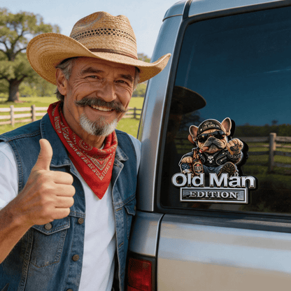 Funny Old Man Edition Vehicle Badge — 3D Chrome Metal Emblem, Perfect Father's Day & Birthday Gift for Dad, Grandpa, Husband, Truck & SUV Owners
