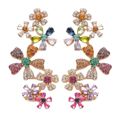 LIMITED-TIME ! Vibrant Floral Crawler Earrings – Multicolor Rhinestone, Lightweight, Hypoallergenic