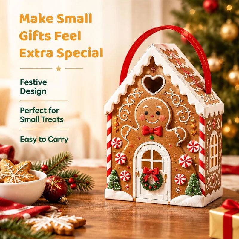 Christmas Cottage Handle Gift Box — 5 Festive Designs, House‑Shaped Packaging with Carry Handle