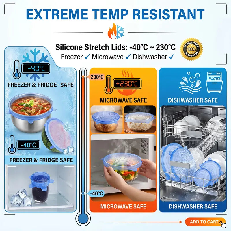 Universal Reusable Silicone Lids – 6 PCS Pack
