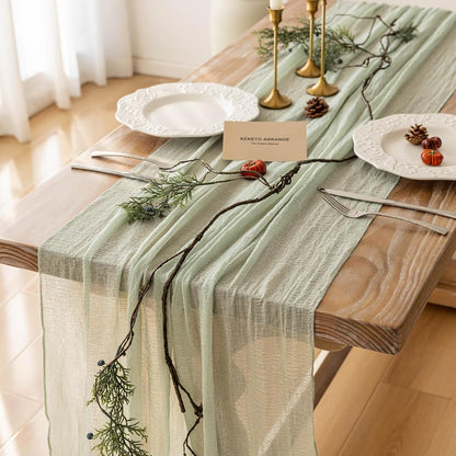 Boho Crinkle Gauze Table Runner 120 Inches for Weddings, Parties & Home Decor