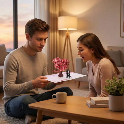 3D Pop-Up Anniversary Card - Romantic Love Tree & Hearts Design