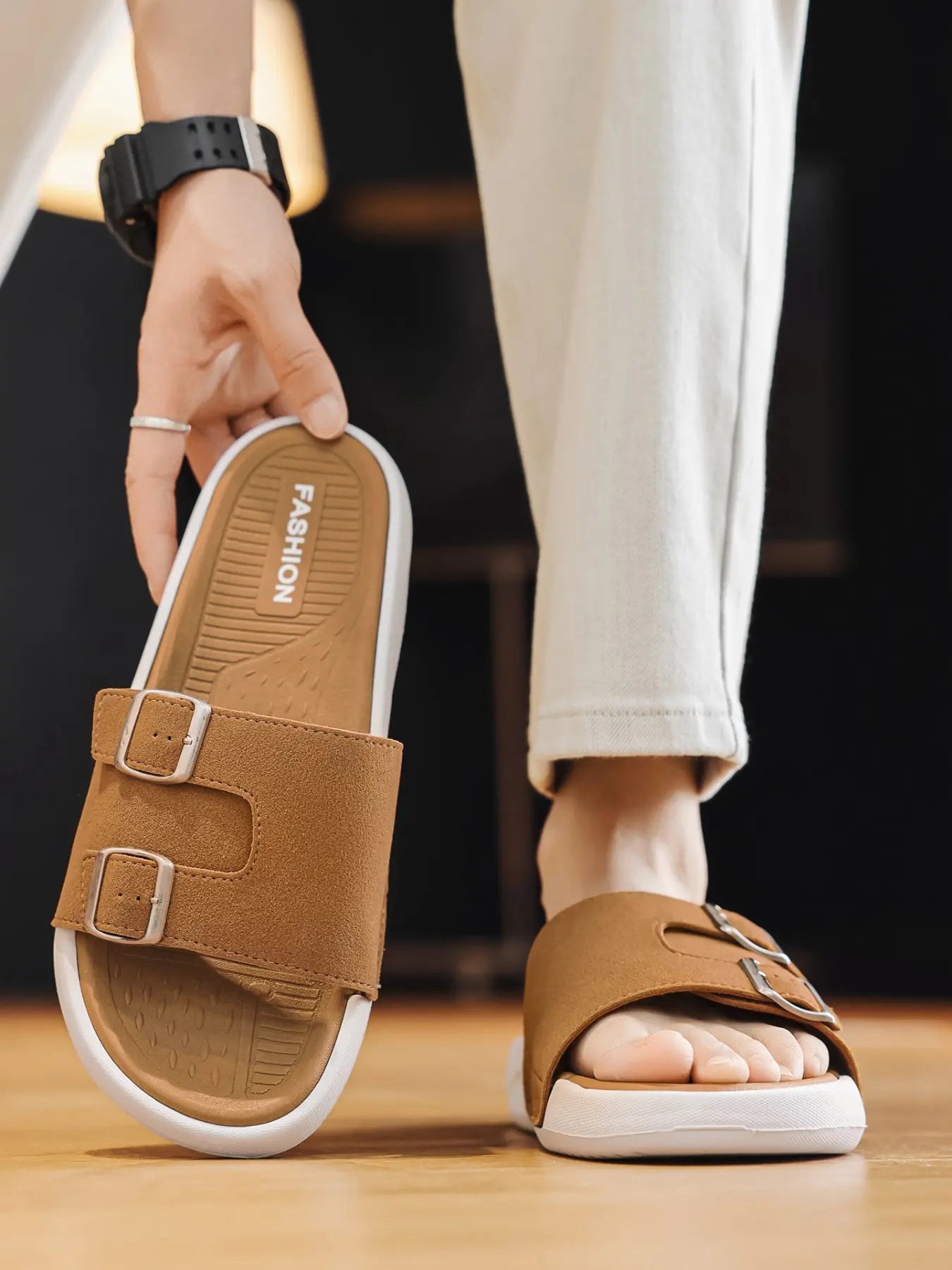 Women's Faux Leather Slides – Open Toe, Lightweight, Breathable