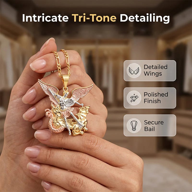 2026 New Arrivals 50% OFFTri-Tone Angel Guardian Pendant Necklace – Elegant & symbolic – Perfect for daily wear or gifting – delicate and meaningful