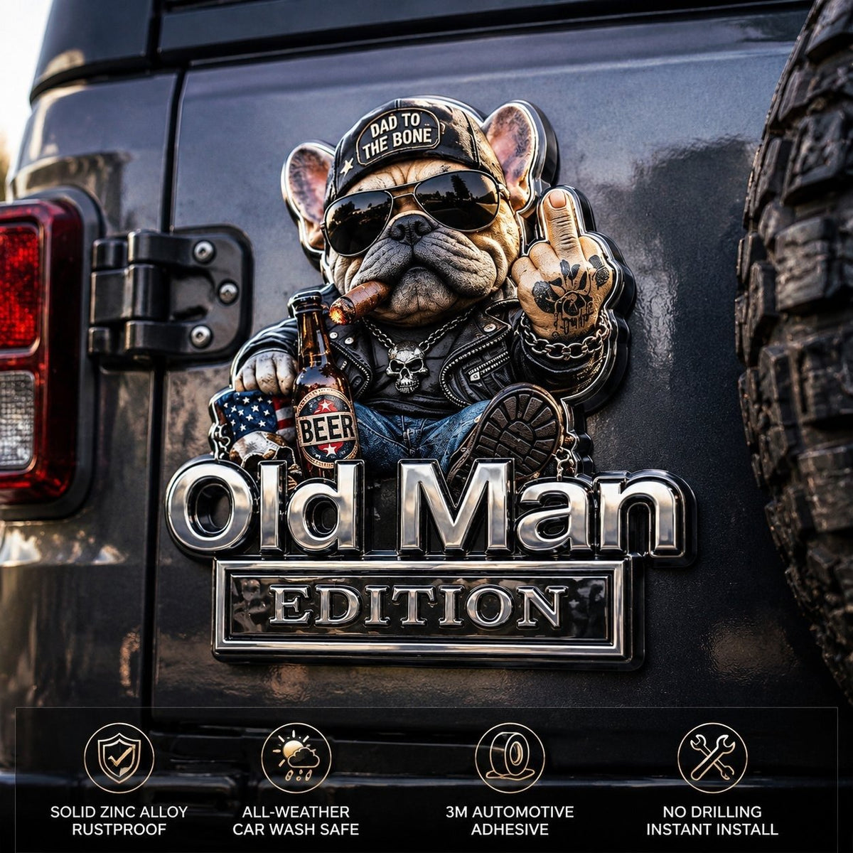 Funny Old Man Edition Vehicle Badge — 3D Chrome Metal Emblem, Perfect Father's Day & Birthday Gift for Dad, Grandpa, Husband, Truck & SUV Owners