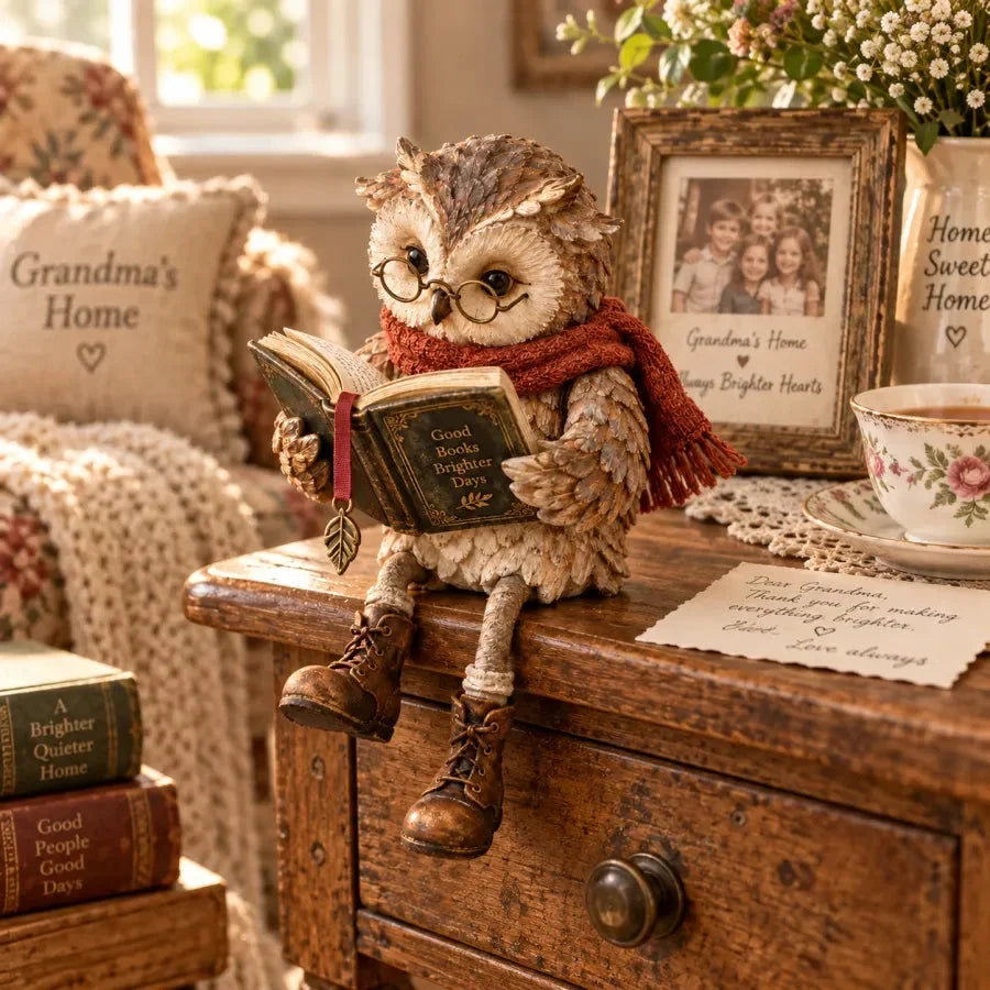 Reading Owl Figurine – Whimsical Book Lover Decor