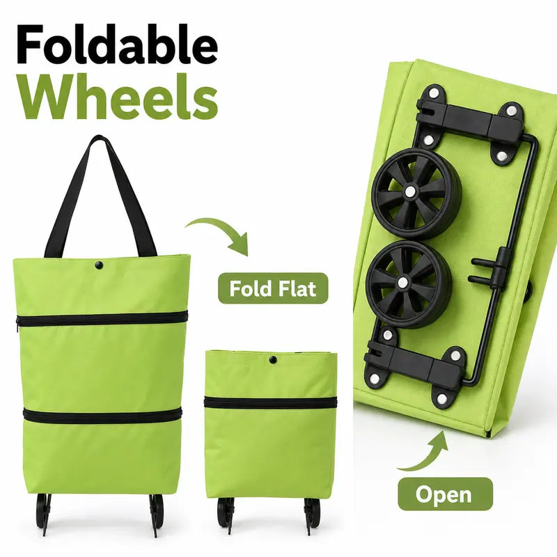 Foldable Rolling Shopping Bag with Wheels, Reusable Grocery Tote Cart