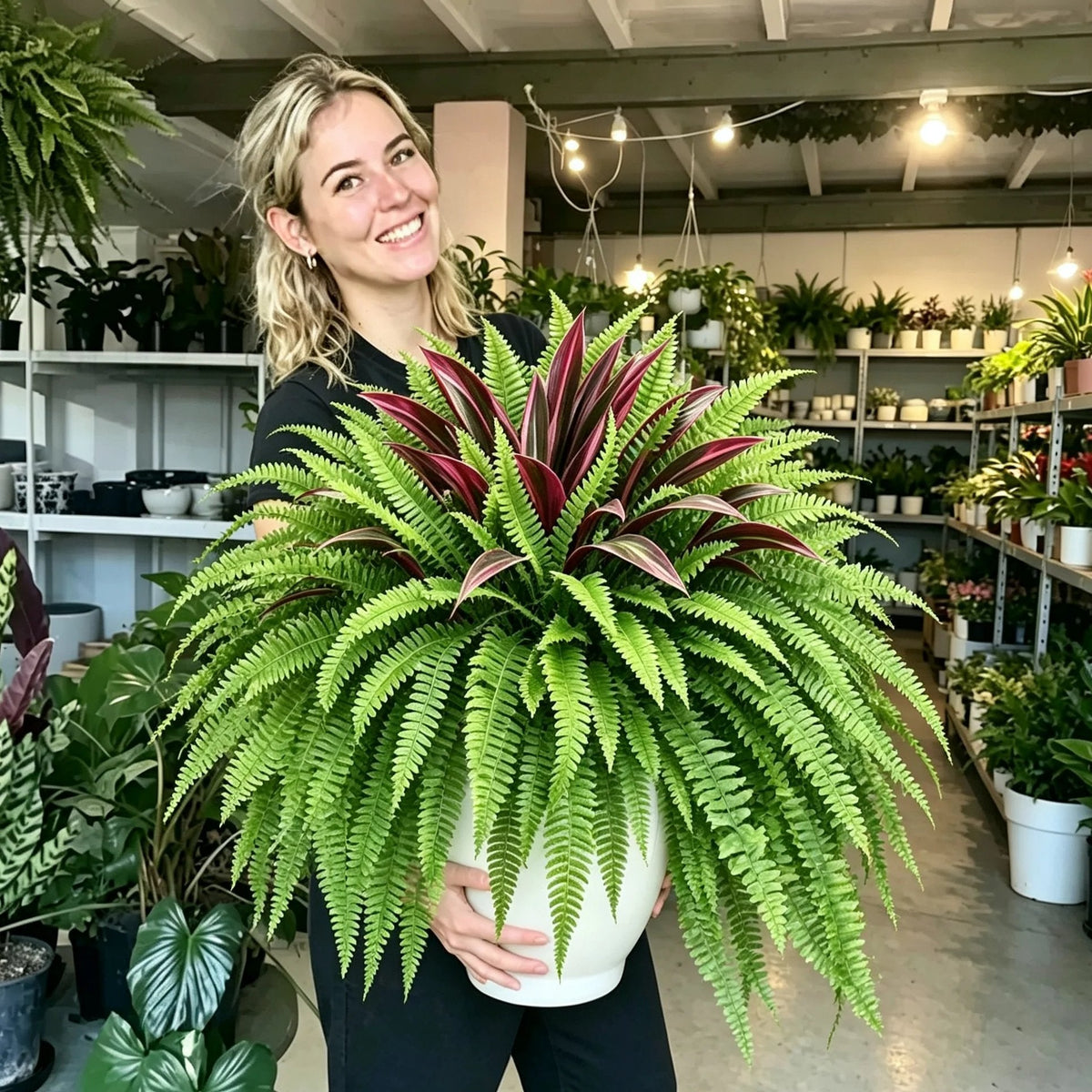 Summer Special UV-Resistant Artificial Fern & Red Dracaena Decorative Plants – Full, Lush & Fade-Resistant!