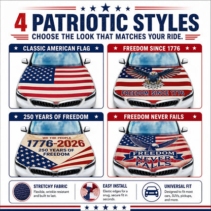 Universal American Hood Flag Cover - Fits Most Cars, SUVs & Pickups