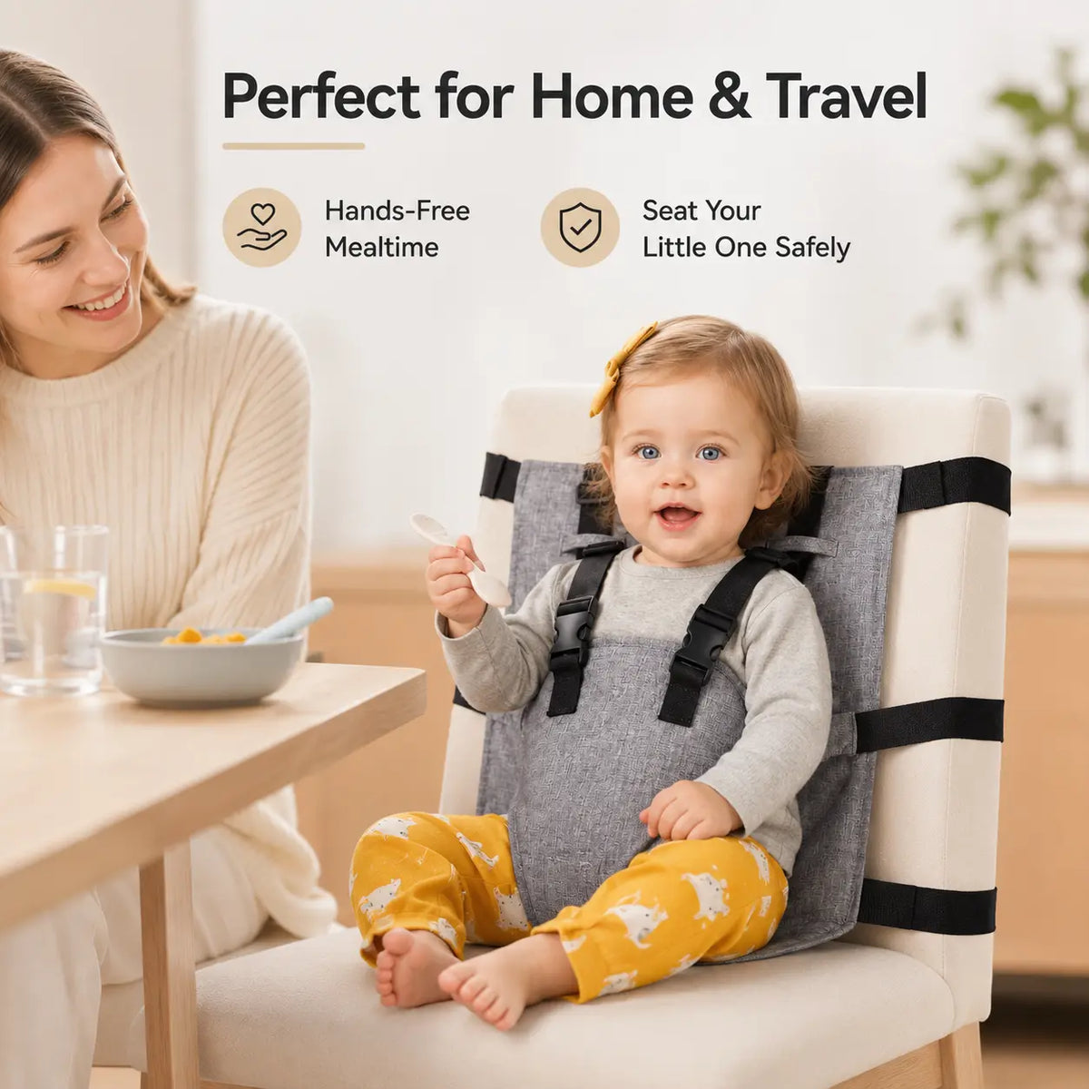 Portable Baby Seat Harness for Dining Chairs, Foldable Toddler Safety Seat with Adjustable Shoulder Straps