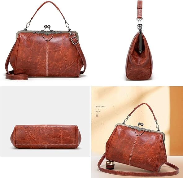 2026 New Elegant Waterproof Women’s Leather Kiss-Lock Tote Handbag