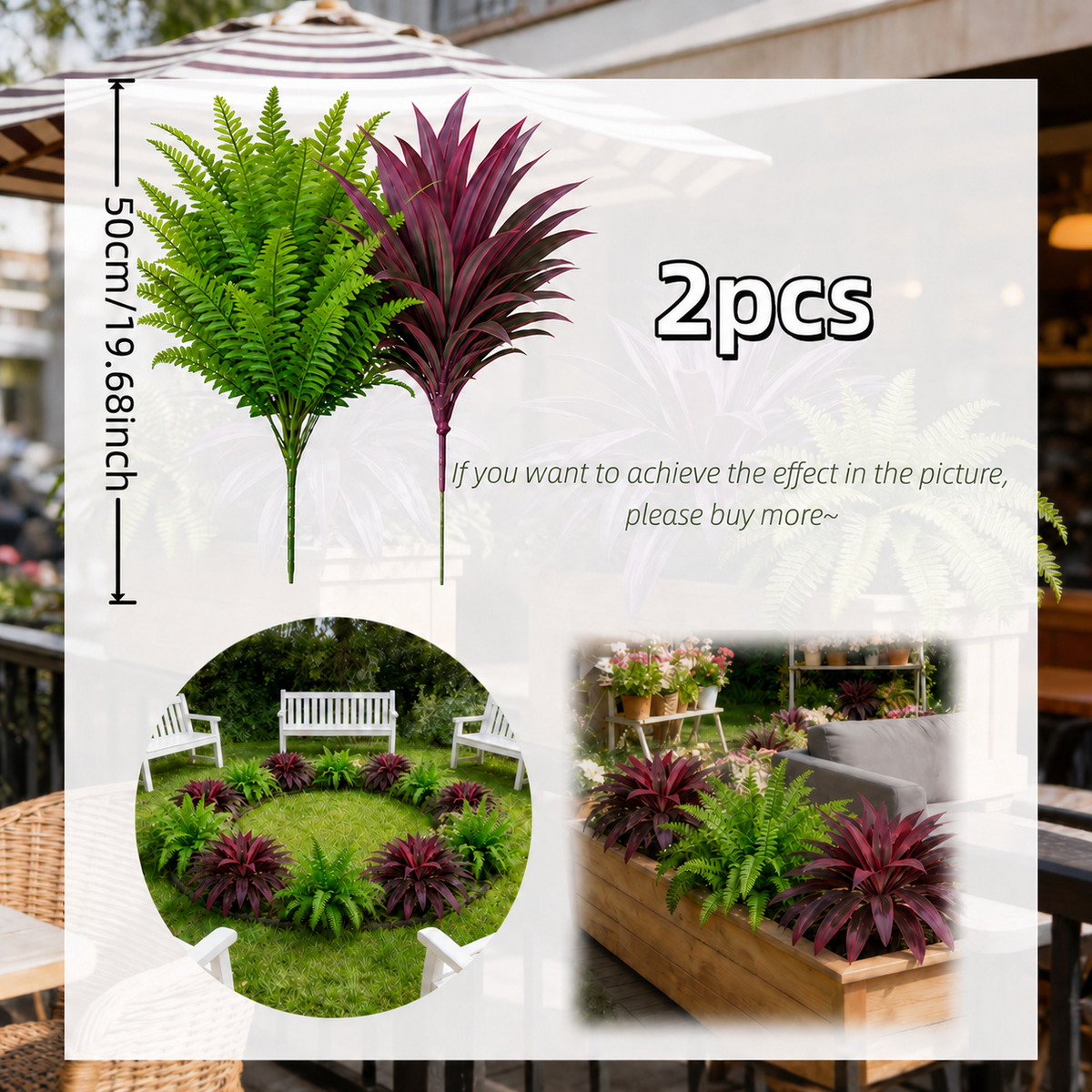 Summer Special UV-Resistant Artificial Fern & Red Dracaena Decorative Plants – Full, Lush & Fade-Resistant!