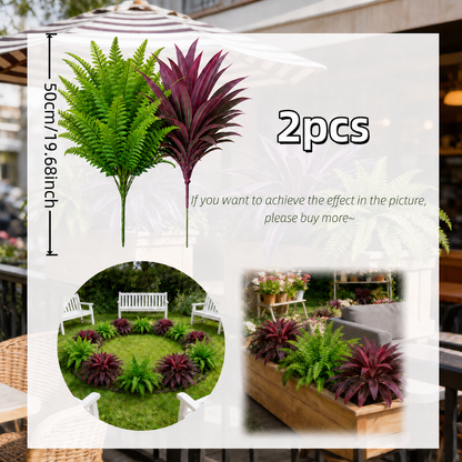 Summer Special UV-Resistant Artificial Fern & Red Dracaena Decorative Plants – Full, Lush & Fade-Resistant!