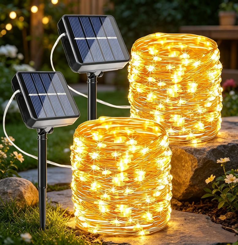 Solar Powered Flexible LED String Lights — 8 Modes, Auto On/Off, IP65 Waterproof