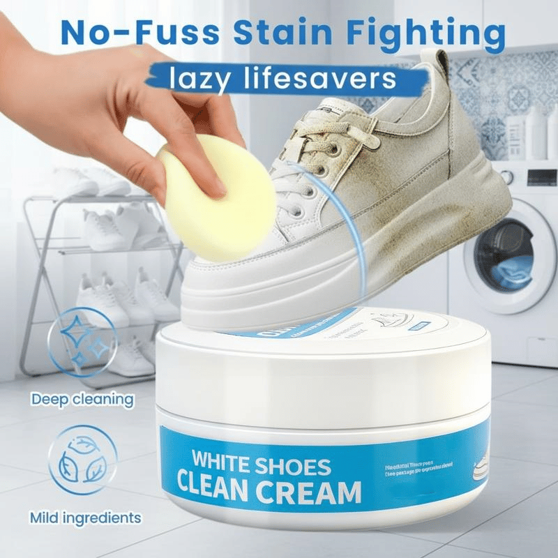 White Shoe Cleaner Cream | Multipurpose No-Wash Solid Comes with Sponge