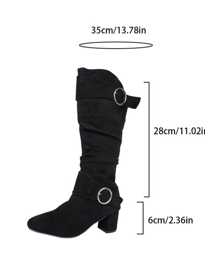 Women's Vintage Velvet Mid-Calf Boots – Chunky Sole