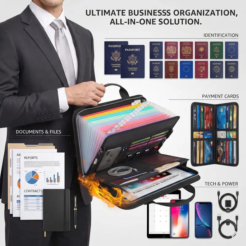 Fire-Resistant Document Organizer Bag – Large Capacity A4 File Storage Case