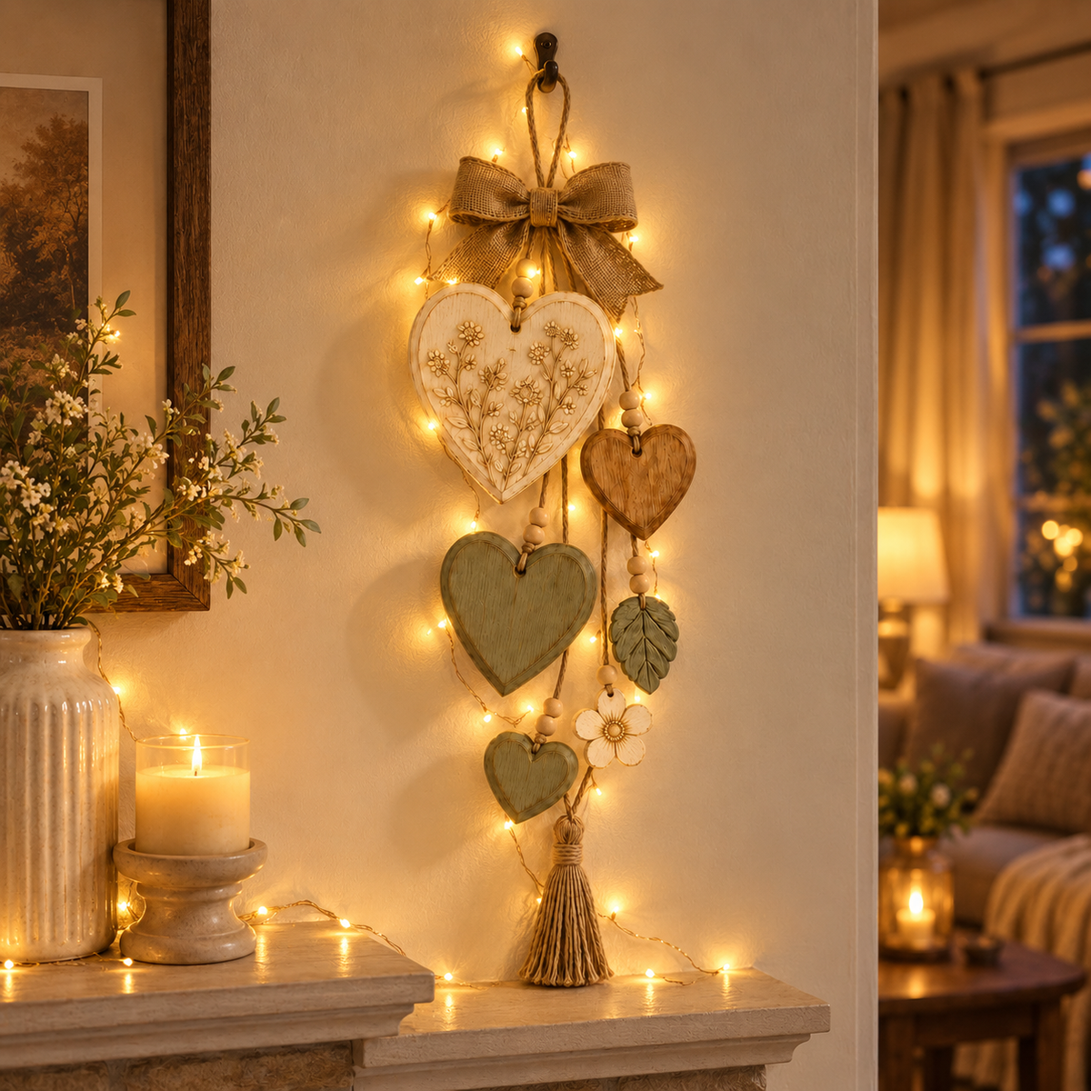 Rustic Heart & Wildflower Wall Hanging – Solid Wood Farmhouse Décor