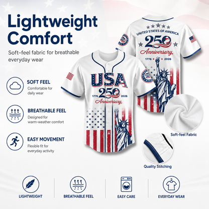 USA 250th Anniversary Patriotic Baseball Jersey