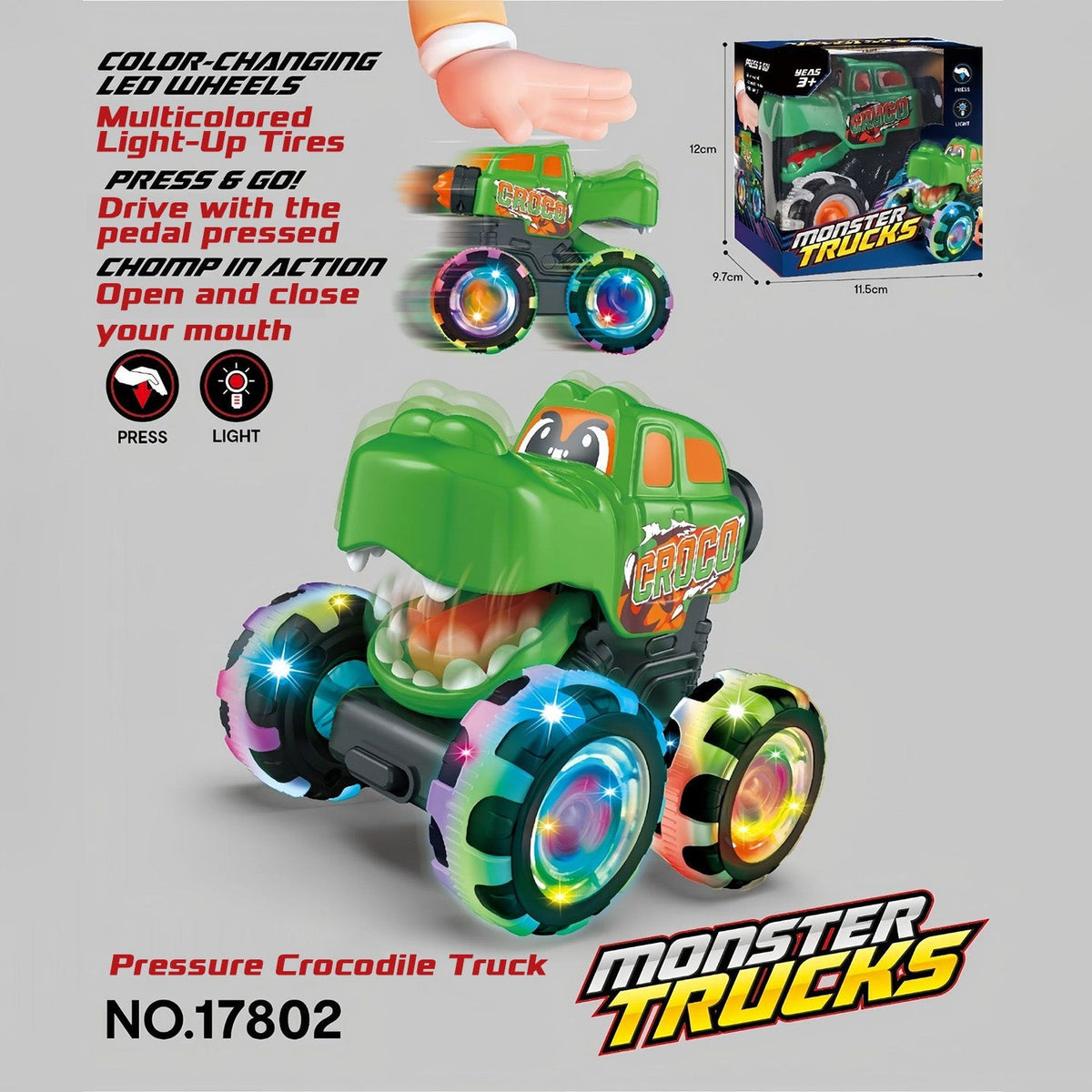 Hot Selling Light-Up Monster Truck – Press & Go Stunt Car for Kids