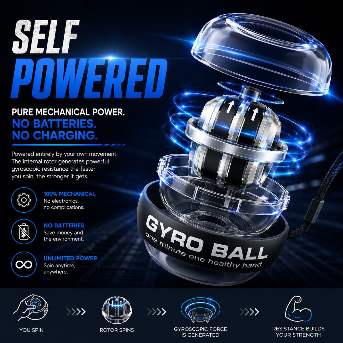 Auto-Start Gyro Ball – Build Grip Strength, Forearm Power & Wrist Endurance Anywhere