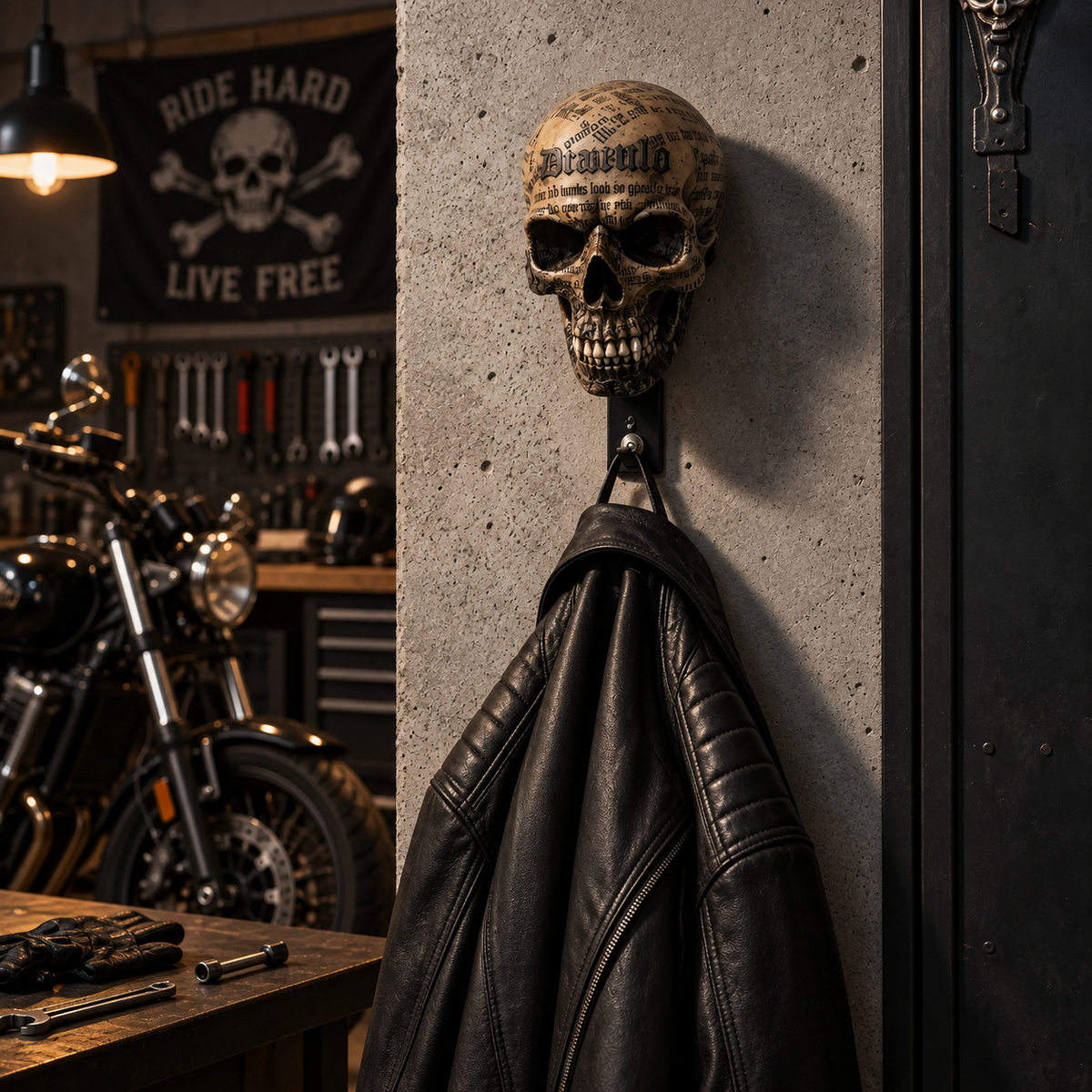 Skull Helmet Wall Holder – Motorcycle Gear Display for Garage & Man Cave