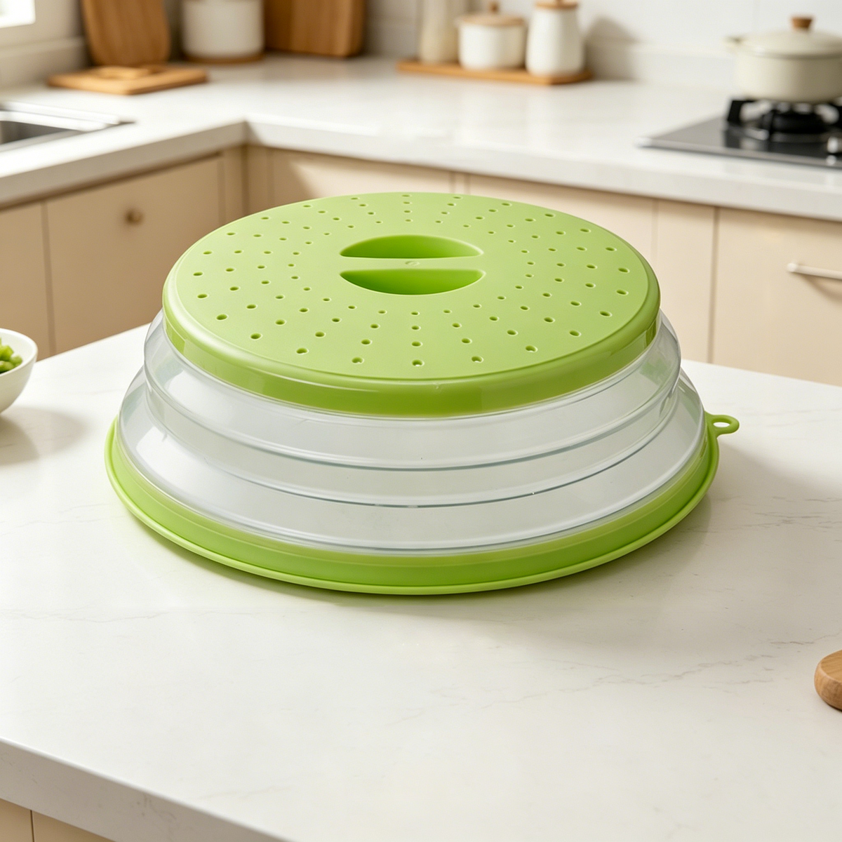 Multifunctional Collapsible Silicone Food Cover — Oil-Resistant & Splash-Proof