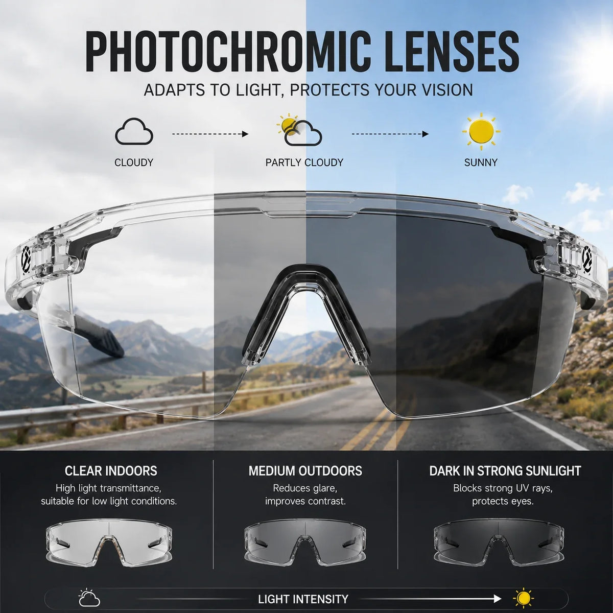 UV400 Photochromic Polarized Safety Glasses
