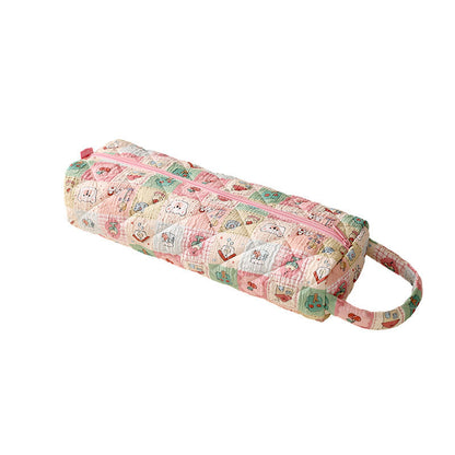 Quilted Multi‑Purpose Storage Bag, Portable Zipper Cosmetic Makeup Pouch with Handle