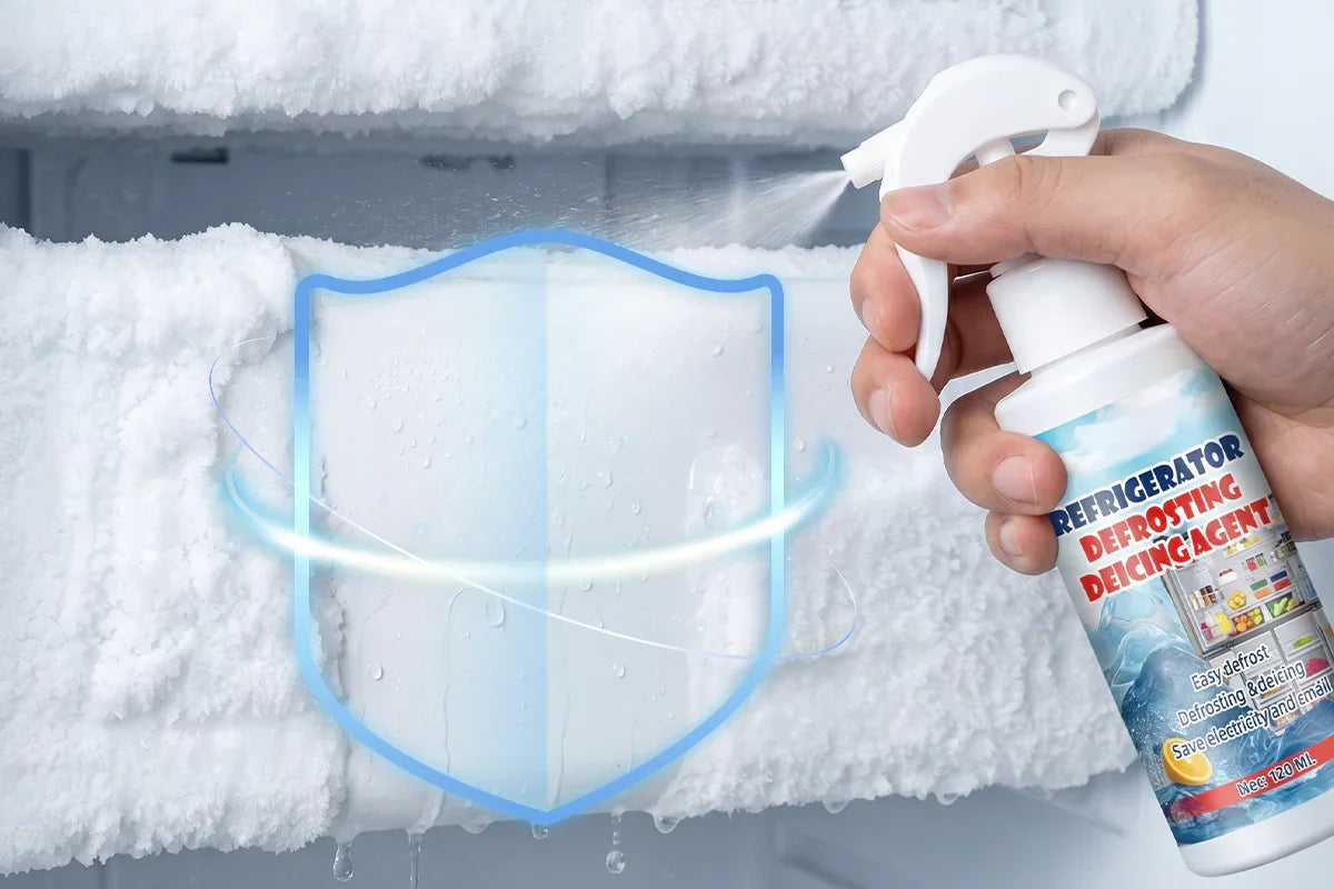 Freezer Ice Remover Spray – Rapid Defrost & Easy Cleaning Free Scraper Included