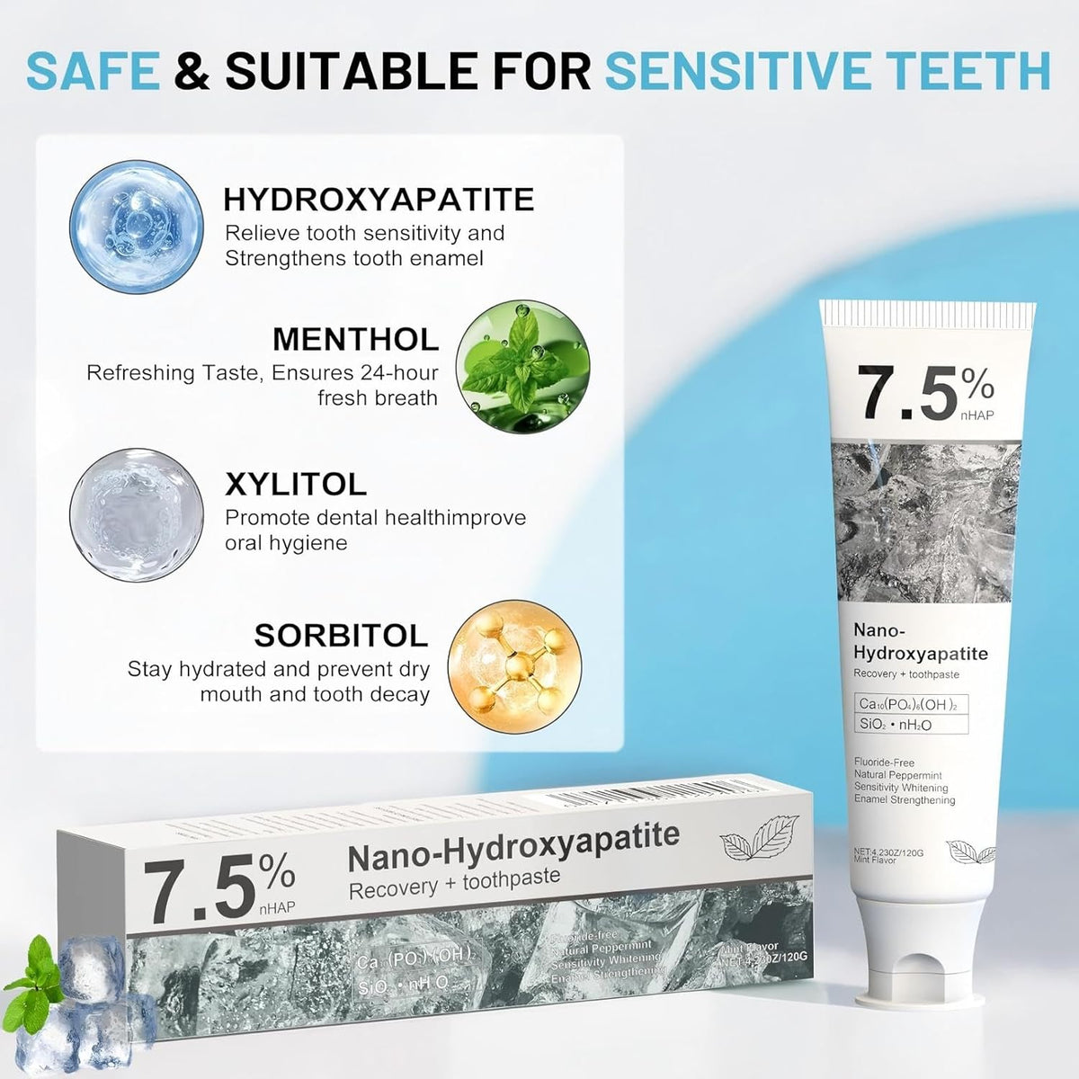 Hydroxyapatite Toothpaste for Sensitive Teeth – Fresh Mint