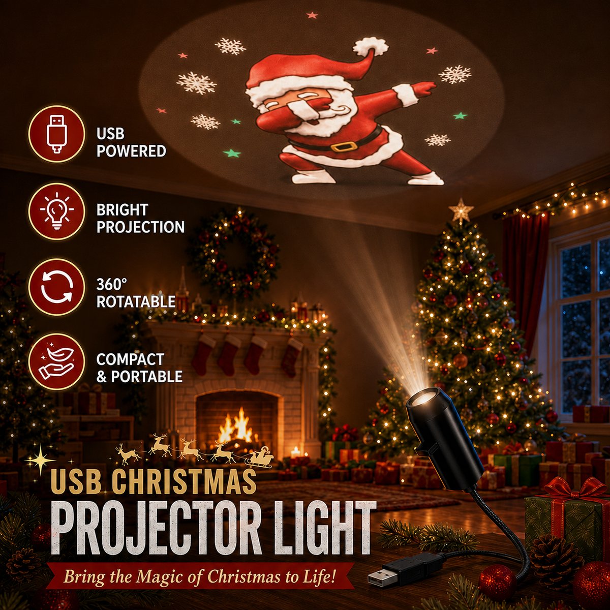 Plug‑and‑Play HD Holiday Projector, Multi‑Scene Projection Light for Christmas, Halloween & Faith‑Themed Decor