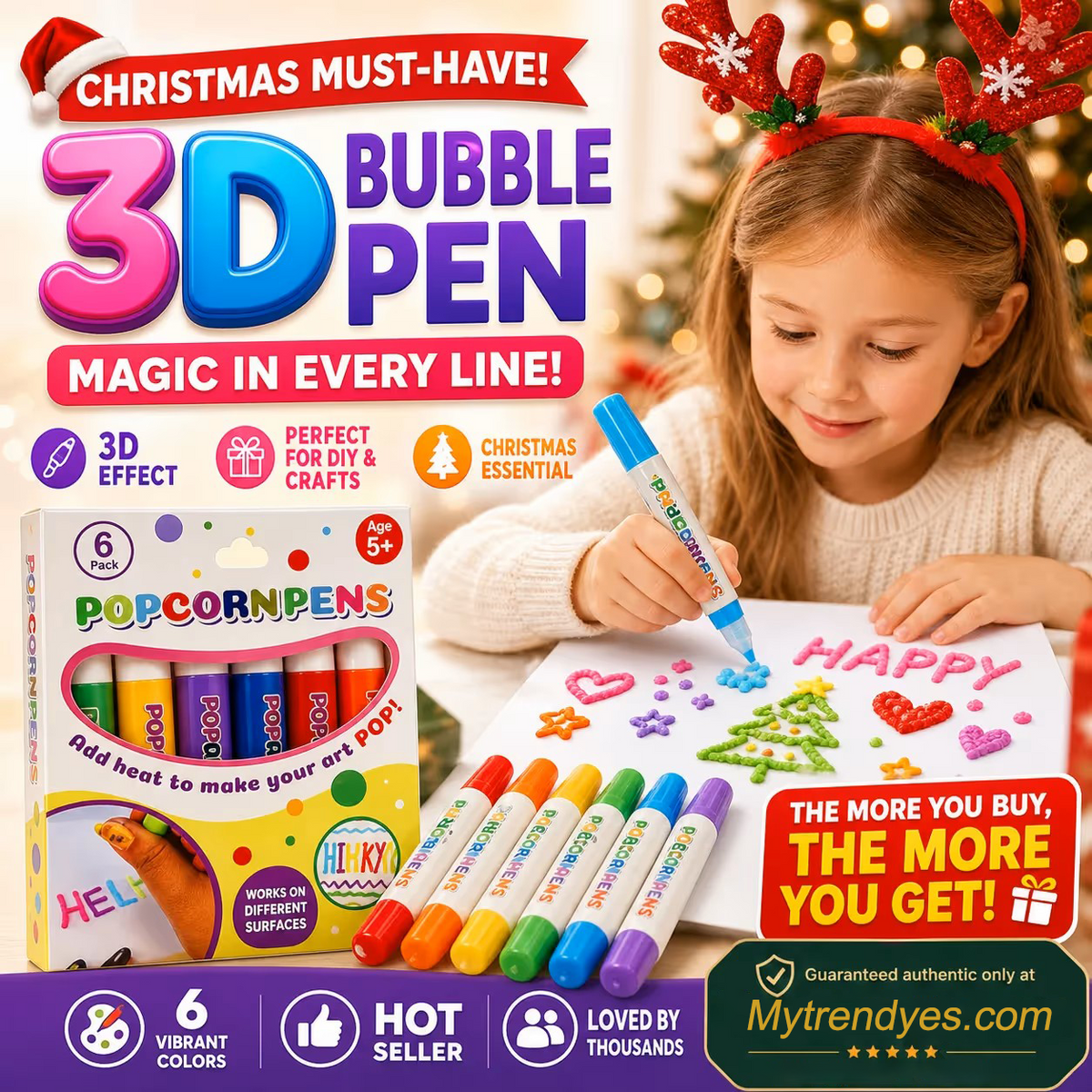 Magic Pen – Draw in 3D with a single stroke! DIY bubble "popcorn" effect drawing pens – Buy 3 Get 2