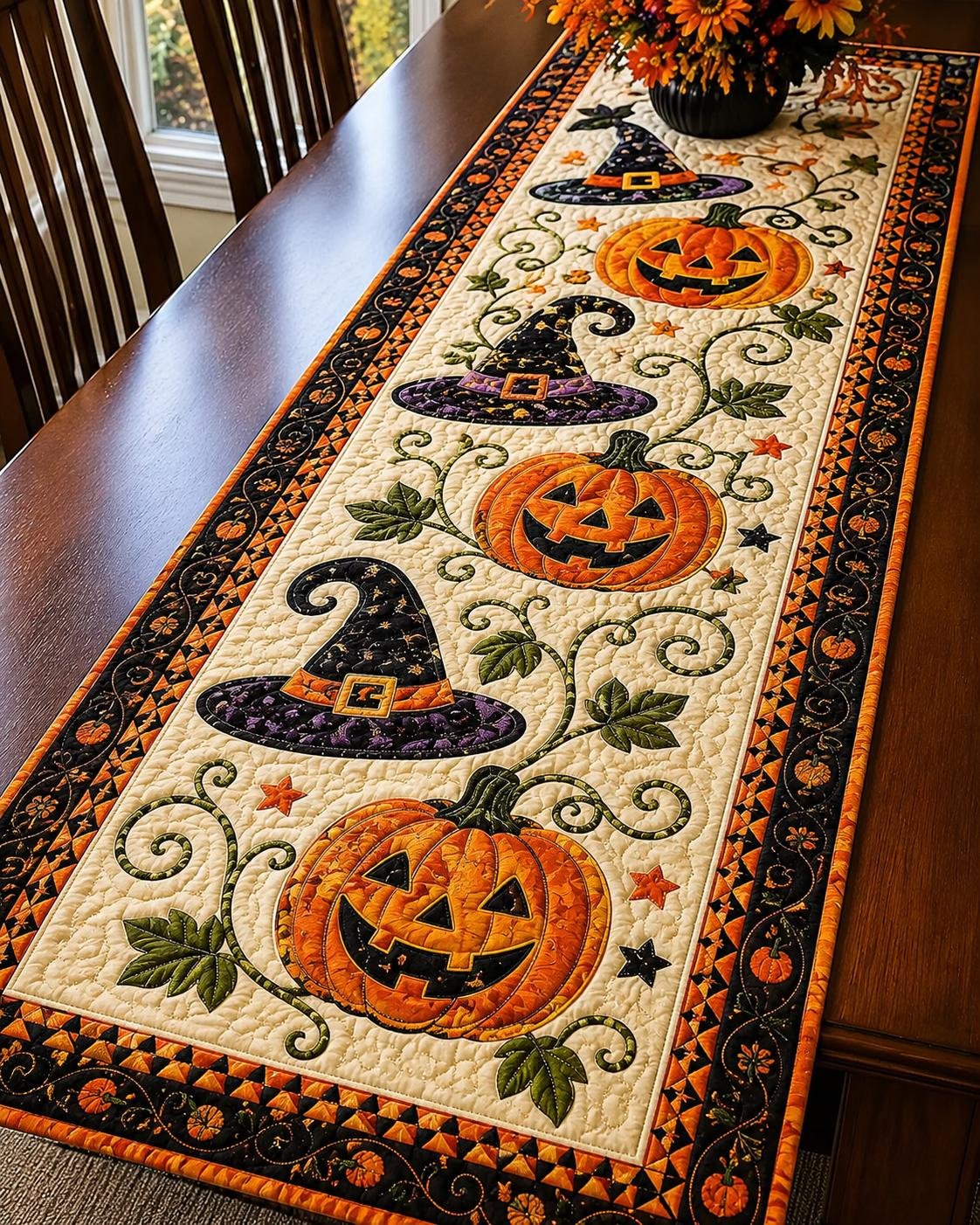 Rustic Quilted Autumn Table Runner – Cozy Harvest Table Decor