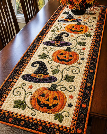 Rustic Quilted Autumn Table Runner – Cozy Harvest Table Decor