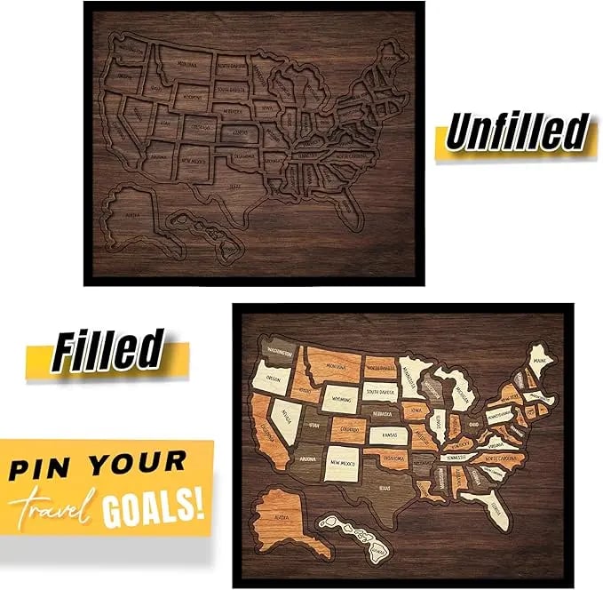 Wooden USA Travel Map PuzzleA Stylish Way to Track Your Journey & Memories
