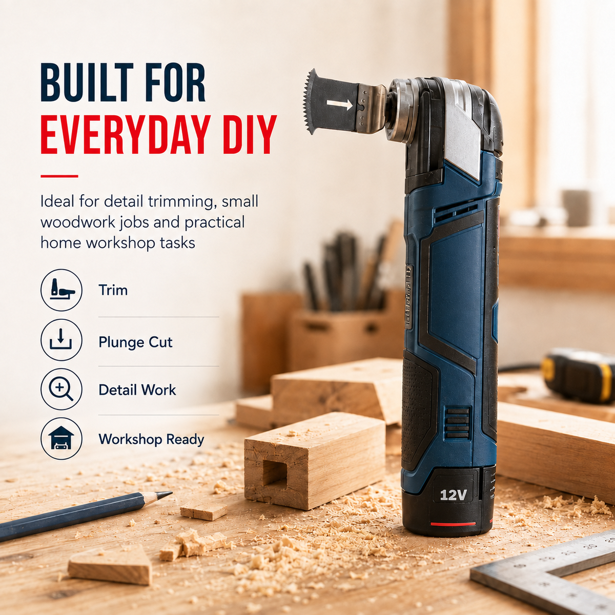 12V Cordless Precision Cutter – Compact Multi-Function DIY Detail & Plunge Cutting Tool