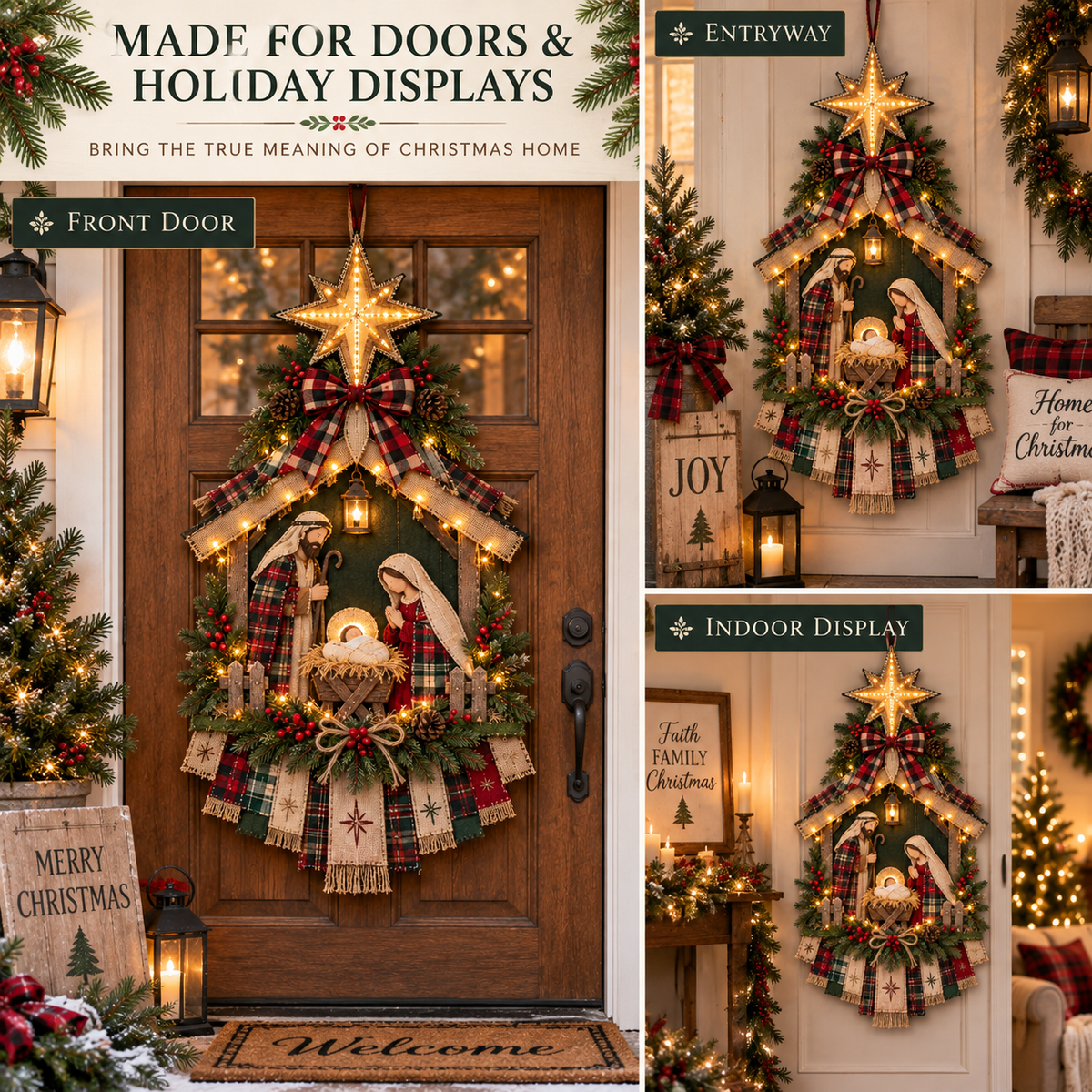 Last Day 50% OFF – DIY Lighted Christmas Nativity Scene Door Hanging Kit