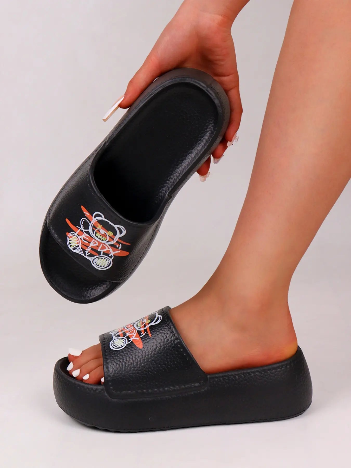 Women's Cartoon Print Sandals – Open Toe, Chunky Sole, Lightweight